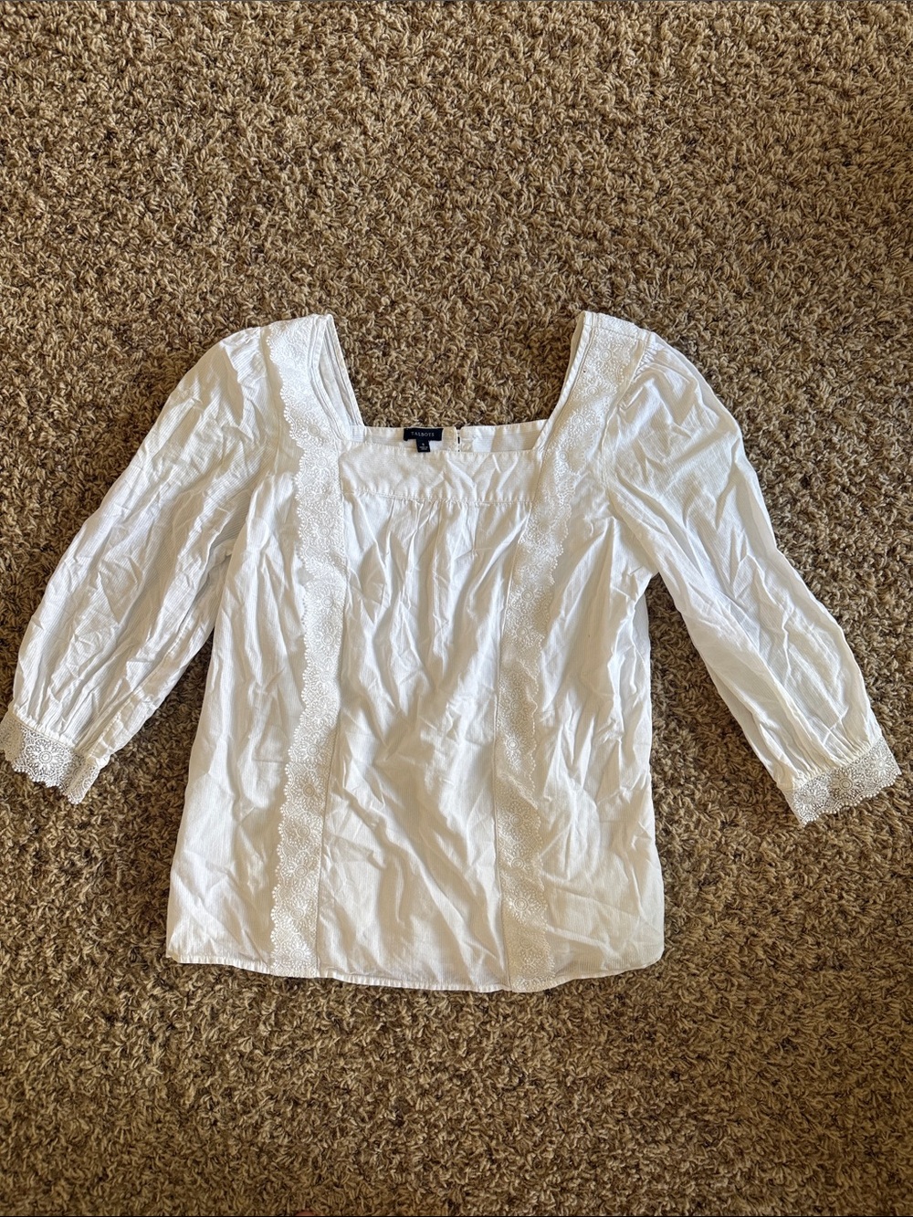 Talbots White Lace-Trim Square Neck Blouse